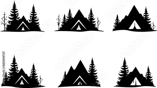 Vintage Camping Scene Silhouette Set"