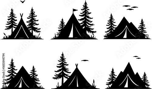 Vintage Camping Scene Silhouette Set"