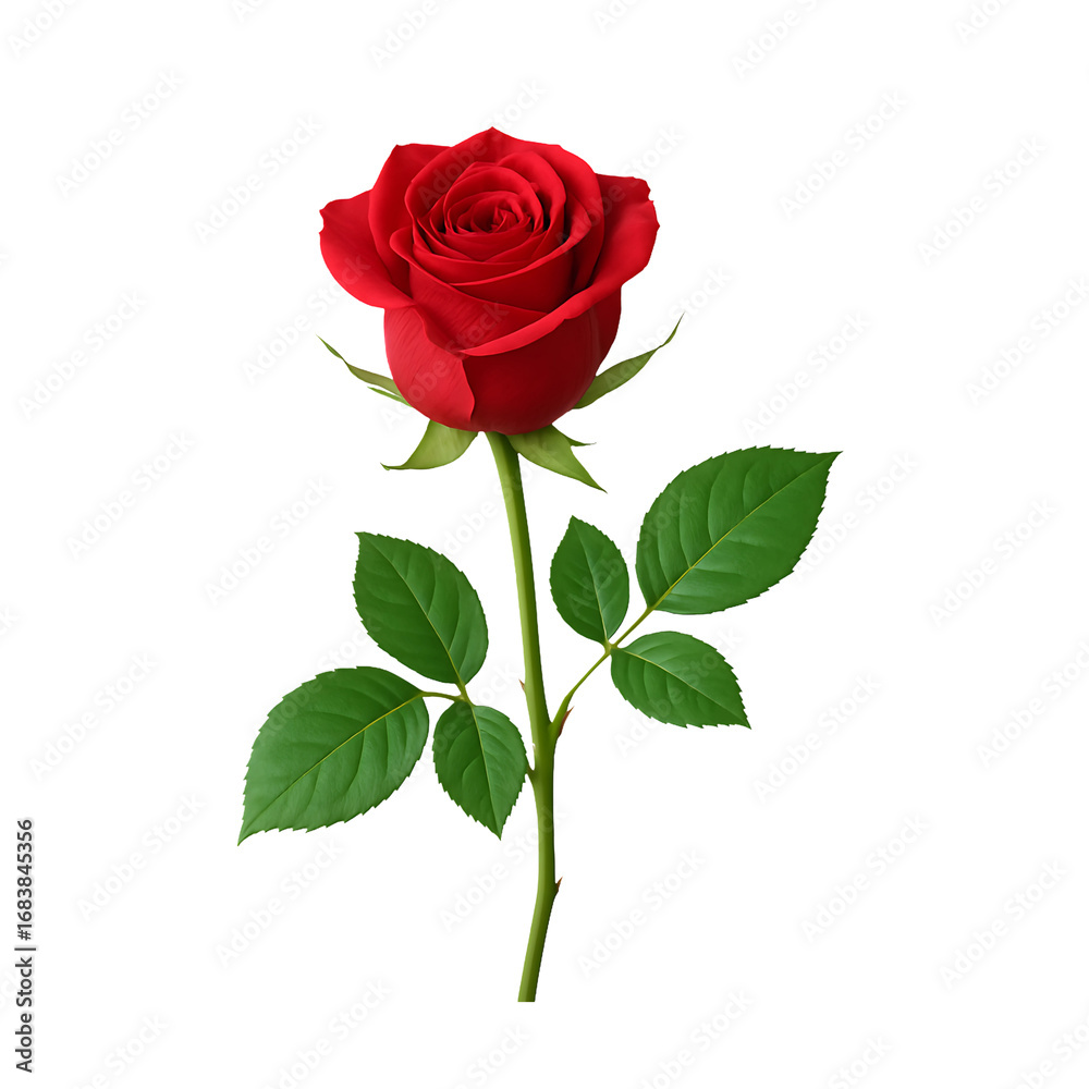 Naklejka premium Single Red Rose with Stem Transparent PNG Isolated Object