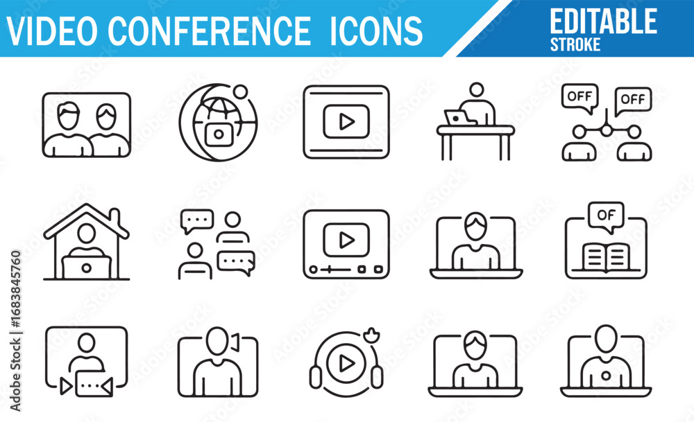 Editable Video Conference Icons for Virtual Meetings and Communication