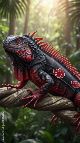 black iguana perched on a log