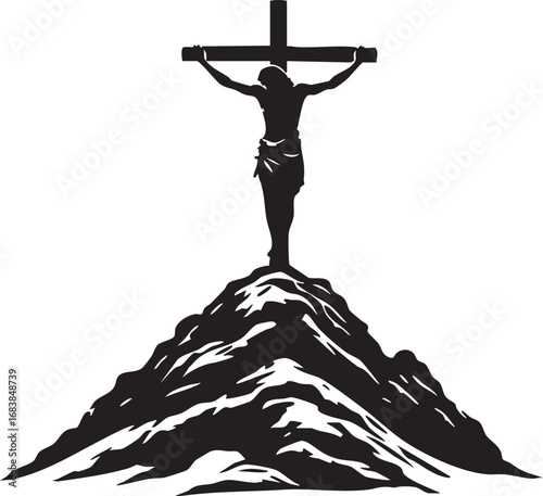 Calvary Hill Silhouette with Cross and Man on Top
