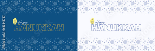 Happy Hanukkah banner with hanukiah menorah and festive pattern background in modern vector design