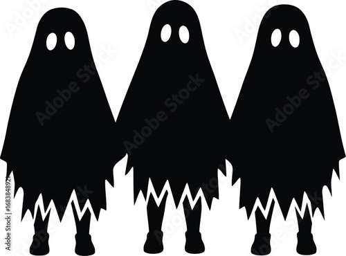 Three spooky ghosts, perfect for halloween decorations and party invitations, creating a cute and scary atmosphere with cartoon characters