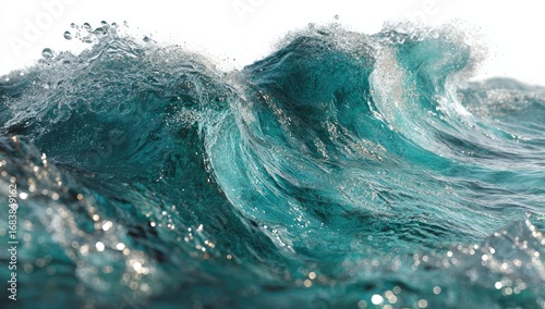 Fototapeta Naklejka Na Ścianę i Meble -  Close-up view of powerful turquoise ocean waves.  Foamy crests and  swirling water