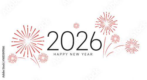 Happy New Year celebration with fireworks and text