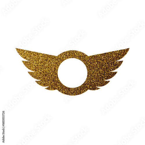 Gold glitter wings emblem with a circular hole
