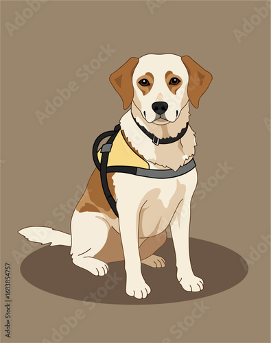 Vector of Guide dog with harness in public space