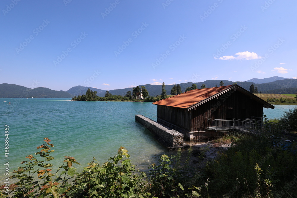 Fototapeta premium Panoramic view of Walchensee Lake Bavaria Germany