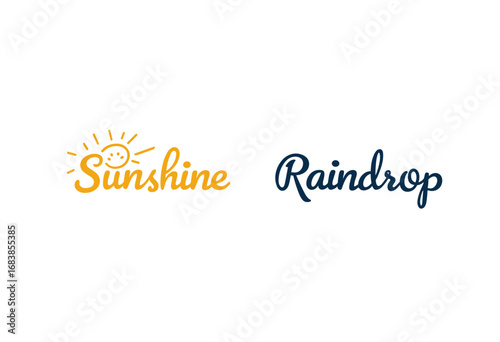 Logo design featuring sunshine and raindrop concepts in bright colors  