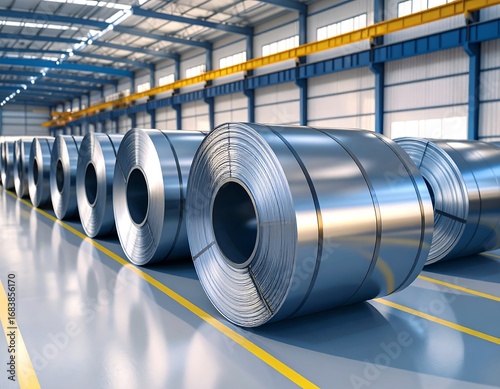 Metal coils in a warehouse