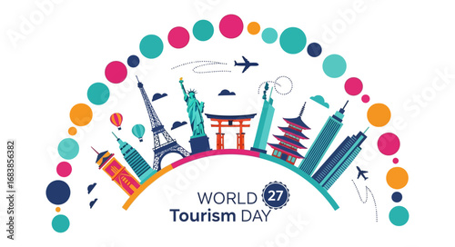 Illustration design vector art of colorful world tourism day celebration graphic design