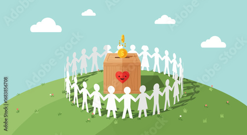 Illustration design vector art of unity and charity concept with people holding hands