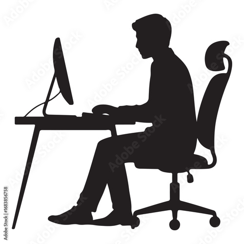 Professional Typing on Desktop Computer Silhouette Vector Icon
