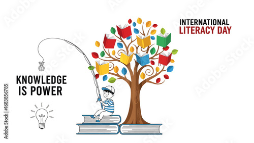 Illustration design vector art of international literacy day tree with books
