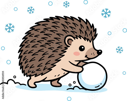 Hedgehog Rolling a Snowball.