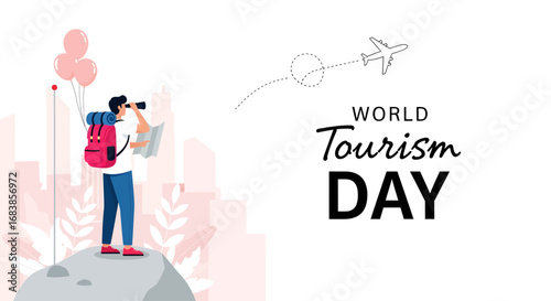Illustration design vector art of world tourism day celebration with travelers