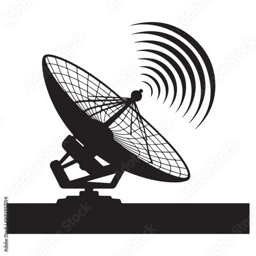 Circular Radar Screen with Signal Waves Silhouette Illustration