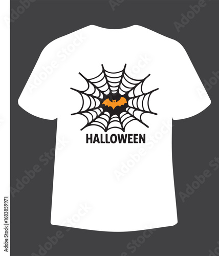 Halloween simple t shirt design with spider and bat