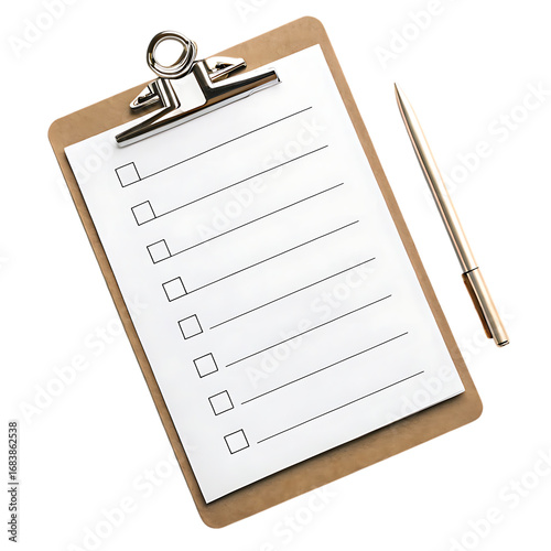 Clipboard with checklist and pen on black background