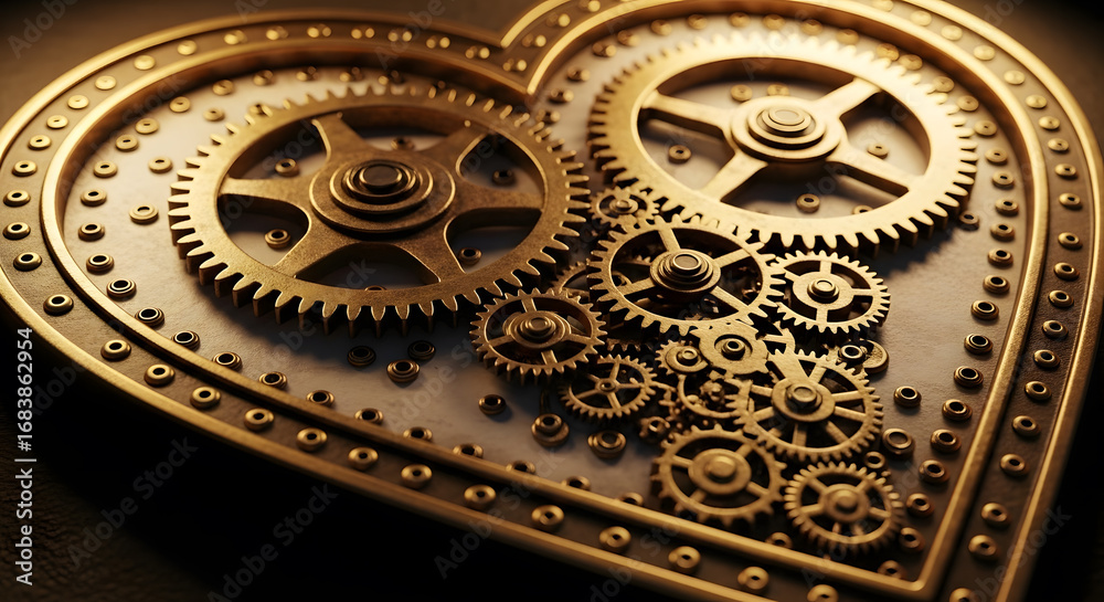 Obraz premium Steampunk Heart with Interlocking Gears clockwork mechanical