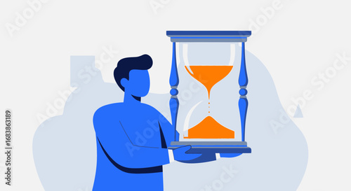 Man holding an hourglass, symbolizing time passing and the concept of time management in business and life