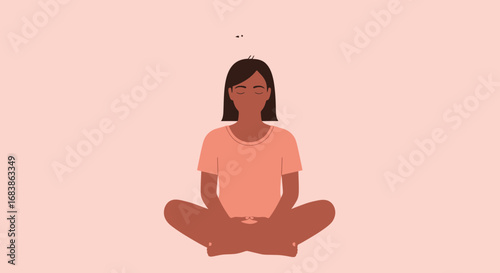 Woman meditating in a lotus position, practicing mindfulness and inner peace, with a calm expression and closed eyes