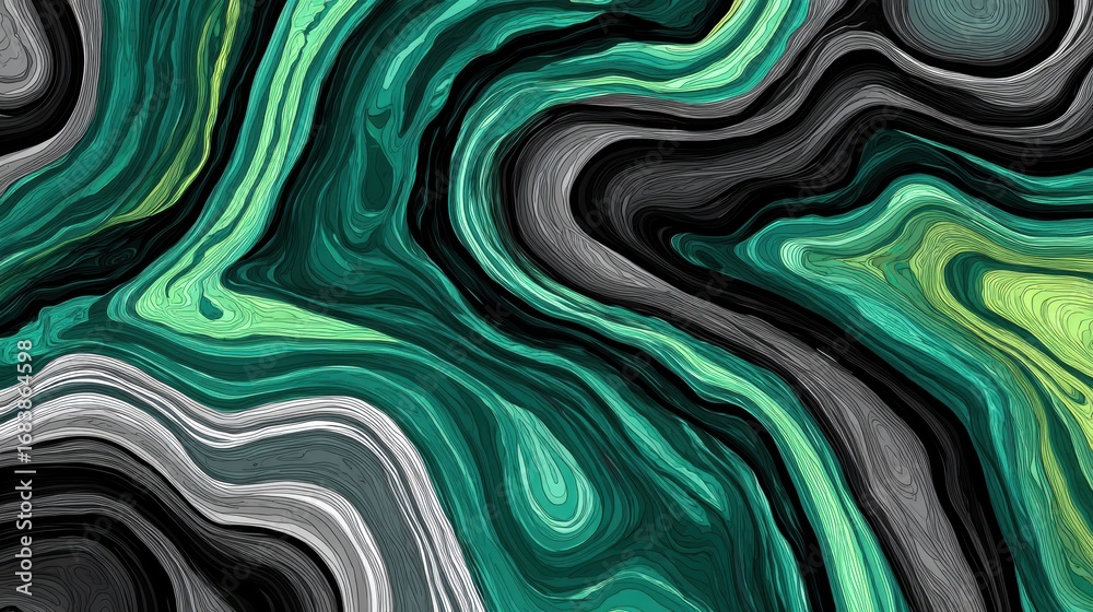 Fototapeta premium Abstract design features swirling green and black patterns flowing together, creating a visually captivating effect ideal for artistic projects or backgrounds.