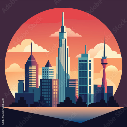 flat vector cityscape with skyscrapers (2).eps