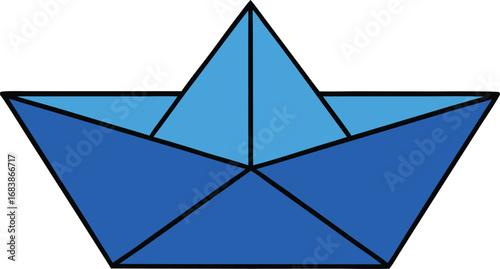 Blue origami paper boat vector illustration nautical travel adventure concept transparent background