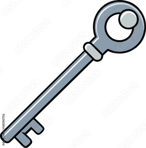Antique silver key vector illustration vintage classic ornate door opener symbol transparent background