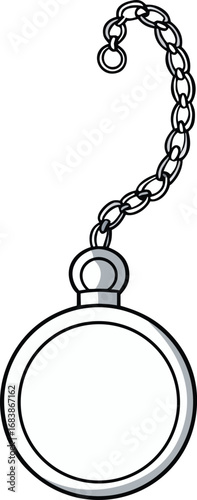 Elegant silver pocket watch chain with pendant isolated vector illustration transparent background