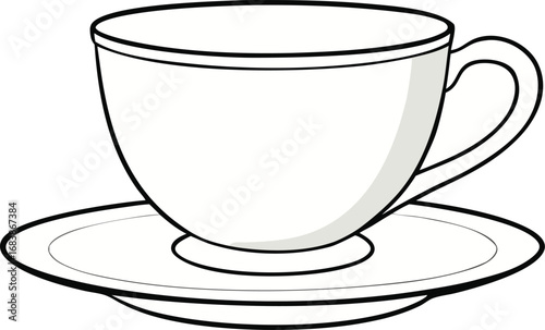 Elegant white porcelain teacup and saucer vector illustration for classic beverage service transparent background