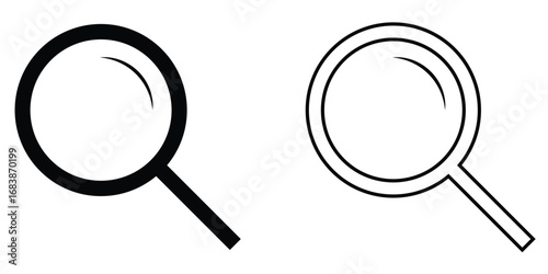 Dark magnifying glass set of 2 on isolated white background. Search object, Lens icon set. Graphical vector illustration of zoom icon. Modern vector shape lens. EPS 10. 