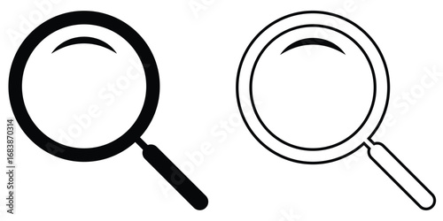 Dark magnifying glass set of 2 on isolated white background. Search object, Lens icon set. Graphical vector illustration of zoom icon. Modern vector shape lens. EPS 10. 
