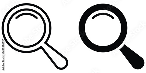 Dark magnifying glass set of 2 on isolated white background. Search object, Lens icon set. Graphical vector illustration of zoom icon. Modern vector shape lens. EPS 10. 
