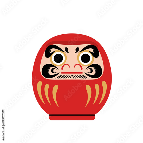 Traditional red Japanese Daruma doll illustration, a symbol of good luck and perseverance