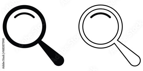  Search object, Lens icon set. Vector magnifying glass icon set on white background. EPS 10. Isolated black zoom lens icon set. 