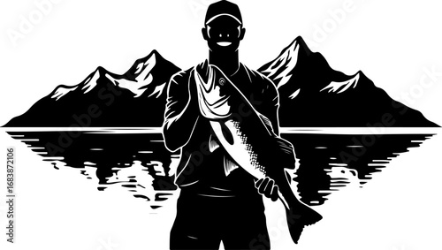 Mountain Fishing Trophy Catch Vector