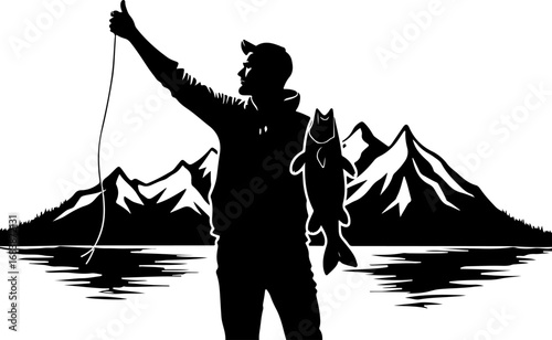 Mountain Fishing Trophy Catch Vector