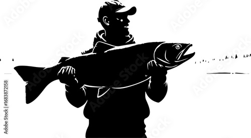 Mountain Fishing Trophy Catch Vector