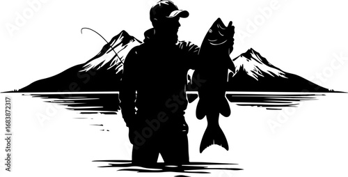 Mountain Fishing Trophy Catch Vector