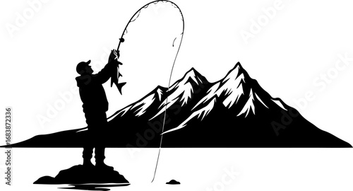 Mountain Fishing Trophy Catch Vector