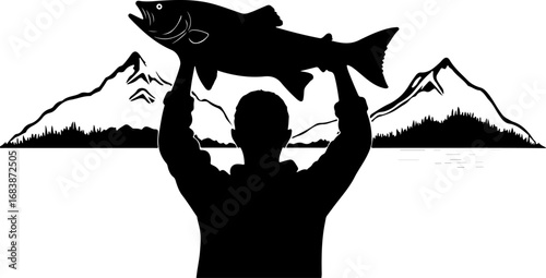 Mountain Fishing Trophy Catch Vector