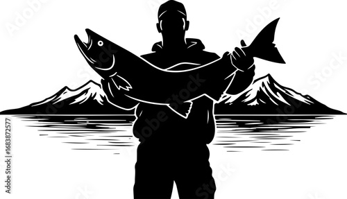 Mountain Fishing Trophy Catch Vector
