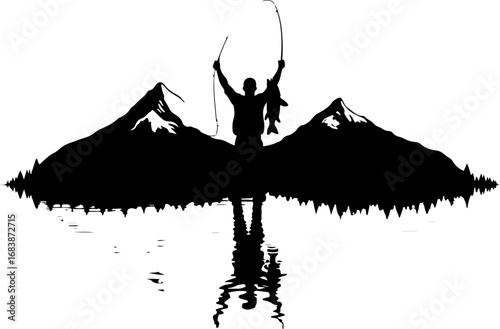 Mountain Fishing Trophy Catch Vector