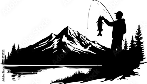 Mountain Fishing Trophy Catch Vector