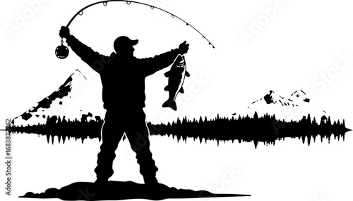 Mountain Fishing Trophy Catch Vector