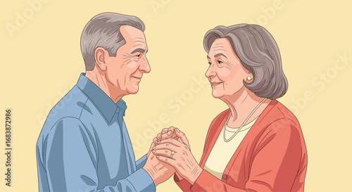 Loving Senior Couple Holding Hands and Smiling.
