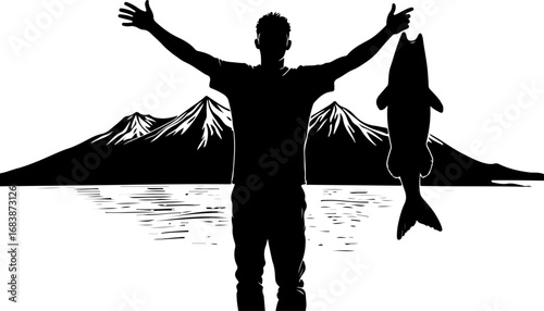 Mountain Fishing Trophy Catch Vector